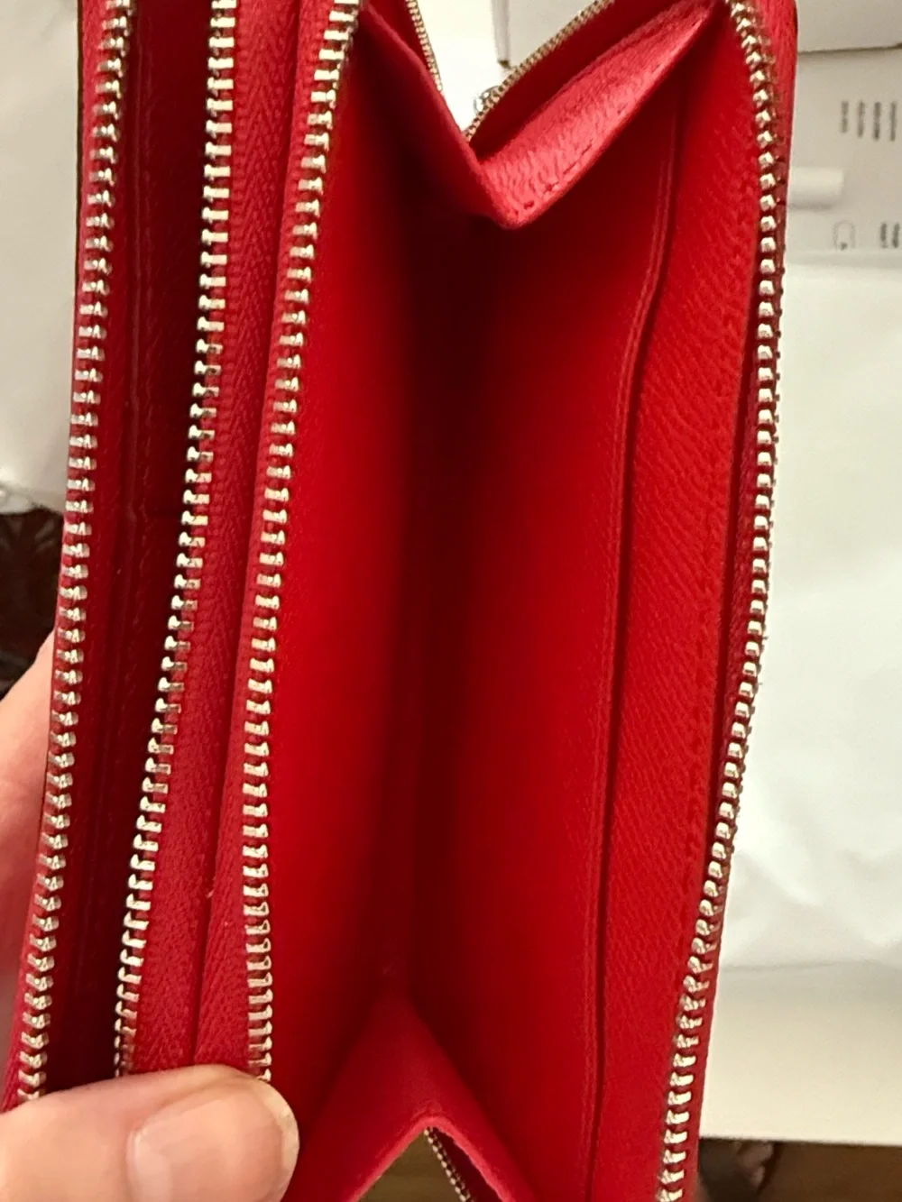 Coach Red Saffiano Leather Wristlet Clutch with Silver Hardware
